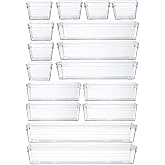 Grace Store Pack of 16 Transparent Plastic Kitchen Drawer Organiser Desk Drawer Organiser Tray for Makeup Kitchen Utensils and Gadgets