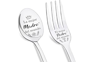 NIYEWSOR Regalos Navidad Madre Padre, Regalos para Mamá Papá Juego de Vuchara y Tenedor Sopa, Regalo Padres Cumpleaños, Regalos Navidad para Padres de Hijo Hija