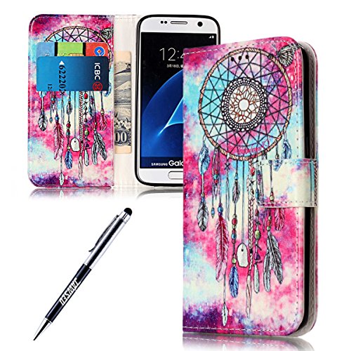 Case Samsung Galaxy S7, Cover Samsung Galaxy S7, JAWSEU Samsung Galaxy S7 G930 Phone Case Luxury Marble Design Premium PU Leather Flip Cover for Samsung Galaxy S7 Protector Bumper Skin with Soft Silicone Case Credit ID Card Slots Magnetic Closure Kickstand Strap Smartphone Shell Wallet Pouch Protective Case for Samsung Galaxy S7 + Stylus Pen - Butterfly Wind Chimes