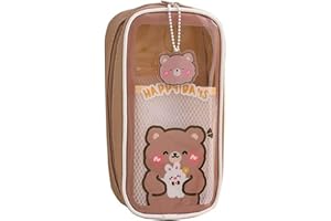 Pomrone Trousse à Crayons Transparente avec Pendentif Kawaii GranCapacité pour Fille Garçons, Imperméable Trousse Scolaire pour Collège Fournitures (D)
