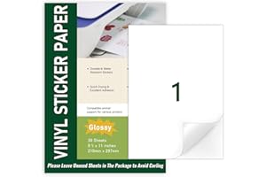 BETCKEY 30 fogli di carta adesiva lucida in vinile, impermeabile, formato A4, per stampanti a getto d'inchiostro e laser, 210 x 297 mm