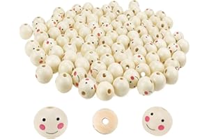 JTgugu 100 Stück Holzperlen mit Gesicht, Holzperlen Rund 20mm mit 5 mm Loch Abstandshalterperlen Holz Lose Perle für DIY Puppenkopf, Schlüsselanhänger, Engel, Handwerk und Schmuckherstellung
