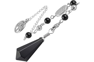 mookaitedecor Obsidienne Noire Divinatoire Pendule Radiesthésie Pierre Naturelle Cristal Facette Arbre de Vie pour Divination Voyance Esotérisme