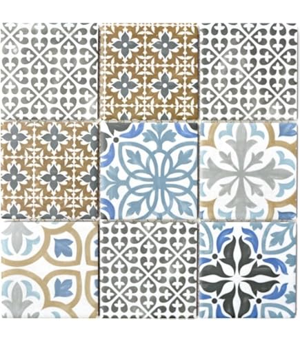 16 Mattonelle Tunisine Miste 15x15 Cm - Ceramica Smaltata Stile Mediterraneo