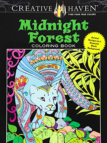 Midnight Forest Adult Coloring Book: Animal Designs on a Dramatic Black Background