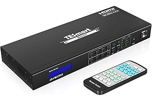 Switch Matrice 4x4 HDMI TESmart 4K@60Hz UHD HD 4:4:4, Switcher Matrice HDMI 4 in 4 Uscite HDCP 2.2 Supporto Telecomando IR, Controllo RS-232 e LAN, con 2 Orecchie per Montaggio su Rack - Nero