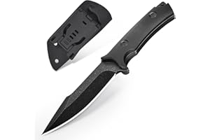 Poktlife Cuchillo de caza de hoja fija con funda de Kydex,Acero D2,Mango de G10,Caja de Regalo Negra,para Supervivencia, Acampar, Caza (Plata) (Negro)