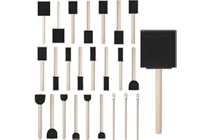 CONDA 25 Pack Foam Brush Set, 0.25"-2" Different Size Sponge Painting Brush Set Wood Handle, Lightweight Durable, Great for Acrylics, Stains, Crafts