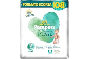 Pampers Protección pura (naturello), 108 pañales que contienen algodón y materiales naturales derivados de las plantas, 0% perfume, talla 2 (3-6 kg)