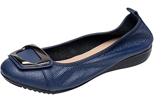 Jamron Femmes Cuir Véritable Chaussures de Confort Semelle Souple Ballerines Bas Talon Compensé Chaussons