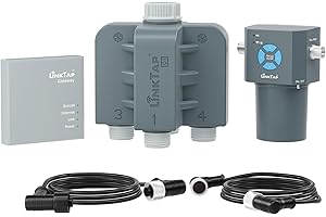 LinkTap Q1 Programmateur d'arrosage Intelligent pour Jardin, Gateway Non Inclus, 4 débitmètres intégrés, 4 Zones distinctes, équivaut à 4 G2S, Adaptation météo, Installation et Utilisation faciles