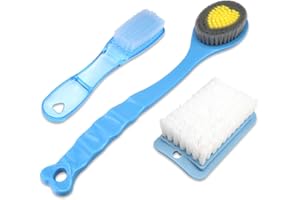 QiCheng&LYS Shower Brush Back Scrubber Hand Shower Brush Long Handle Bath Brush Long Handle Shoe Brush Laundry Brush, Board Brush (Blue and 2PCS)