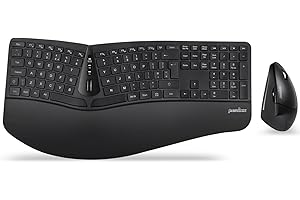 Perixx Periduo-605, Wireless Ergonomic Split Keyboard and Vertical Mouse Combo, Adjustable Palm Rest and Membrane Low Profile Keys, UK QWERTY