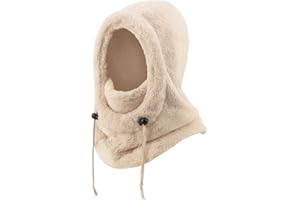 DRESHOW Winter Thermal Fleece Balaclava for Women and Men Windproof Ski Mask Face Cover Neck Warmer Hooded Scarf Cold Weather Beanie Hat with Adjustable Drawstring
