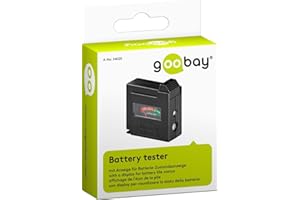 Goobay 54020 Batterietester für alle Batterien & Akkus Batterietester für AAA, AA, C, 9V, D, N & 1,5V Knopfzelle Batterieprüfgerät mit Display Schwarz