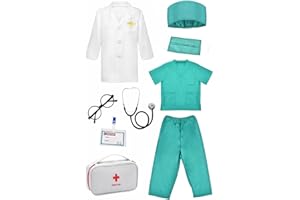 Znnhnn 9 Pezzi Valigette da Medico Set Camice Dottoressa Costume da Medico Travestimento Giocattolo da Medico Per Carnevale Halloween Cosplay Regali Per Feste (Blu)