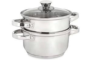 RAXINT Olla Vaporera con Tapa de 3 Litros para Cocinar al Vapor, Olla Acero Inoxidable de 18cm Apta para Inducción, Olla Grande Vaporera con Tapa de Cristal