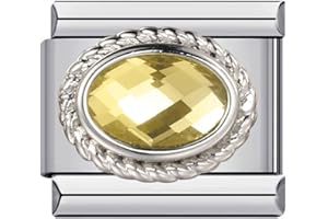 MON & SONS M&S Month Birth Year Birthday Stone Anniversary Birthstone Crystal Silver Gold 9mm Italian Link Charm Compatible With Nomination Bracelet