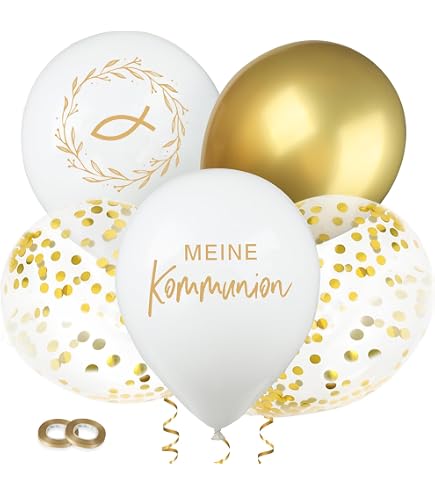 10 Kommunion Luftballons Mit Fischmotiv | Weiße Ballons Für Taufe, Konfirmation | Christliche Deko