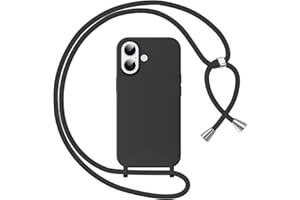 Woijrly Handyband für iPhone 16 Hülle mit Band, Weiche TPU Silikon Necklace Handyhülle mit Abnehmbar Kordel, Verstellbar, Stossfest Handy Schutzhülle für iPhone 16, Schwarz
