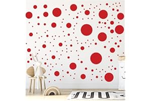 StickerDeen 500+ Assorted Polka Dot Circle Wall Stickers for Kids Bedroom Living Room, Classroom, Playroom Decor Removable Vinyl Wall Stickers Dots Wall Decals (Red)