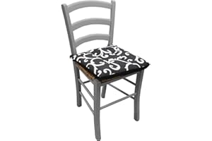 Russo Tessuti 6 Cuscini Sedie Cucina Coprisedia Imbottiti Laccetti Fantasia Ghirigori B&amp;A-Nero