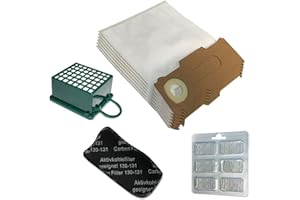 MOHMUS Set 6 sacchetti per aspirapolvere + 6 Profumi + Filtro HEPA + Filtro carbone adatti per Vorwerk Folletto VK 130 131 SC - VK130, VK131 - FP 130 131 - con microfibra speciale