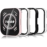 Bigqin 4 Pieces Case Compatible with Amazfit Bip 5, Screen Protector Compatible with Amazfit Bip 5- Transparent/Black/Silver