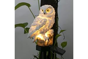 HIAME Lampe solaire à LED - Lampe de jardin avec chouette réaliste - Lampe solaire étanche - Marche/arrêt automatique pour arrière-cour, jardin, pelouse - Blanc