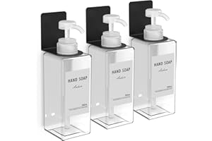 Anhow 3 szt Dozownik do Mydła na Ścianę, Dozowników Mydła 500ml Plastikowy Dozownik Szamponu żel pod Prysznic Dozownik Mydła do rąk i 6 Sztuk Wodoszczelnych Etykiet na Butelki - Przeźroczysty