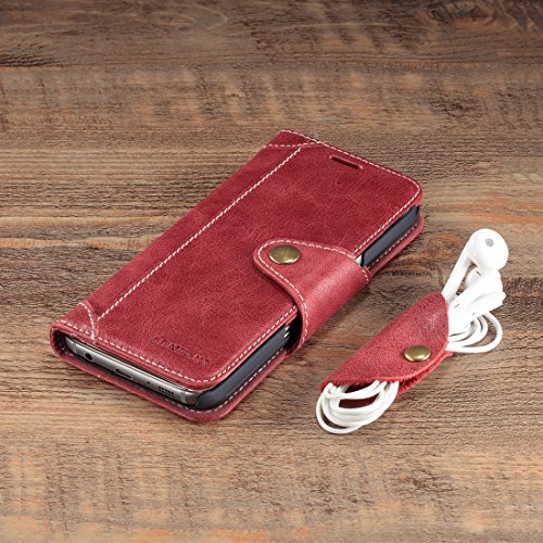 Funda Galaxy S7  Lensun Funda de Cuero Genuino con Cartera para Tarjetas y Cierre Magnetico para Samsung Galaxy S7 5 1  - Rojo Vino  S7-GT-WR 