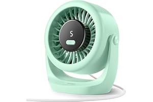 Diveblues Ventilateur USB de Table, Puissant Jusqu'à 6 m/s, Affichage LED, 5 Vitesses, Rotation 360°, Mini Ventilateur Silencieux, Portable pour Maison, Bureau, Extérieur, Cuisine, Camping