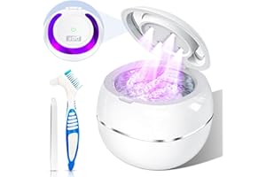 HIWILL Ultrasonic Cleaner Retainer Denture Cleaning - 43k LED Light Ultra Sonic Clean Pod for Mouth-Guard Aligner Whitening Trays Toothbrush Head - Denta Cleaning Machine for Silver Jewelry (White-Smart3.0)
