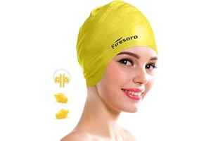 Firesara Silicone Bonnet de bain avec poches d'oreille pour Cheveux longs, unisexe imperméable en caoutchouc Swim Chapeaux Gardez Long Short épais cheveux bouclés sec Comprend 2 Earplugs 1 pince-nez pour les dames Hommes Adultes Enfants