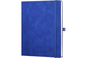 POPRUN Agenda 2025 2026 Semainier et Carnet de Notes,26,5 x 21,5 cm D'Août 2025 à Déc 2026 Scolaire - Couverture Souple en PU Cuir, Onglets Mensuels, Papier 80g/m², Signets ruban, Bleu Joyau