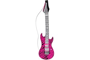Amakando Guitarra Hinchable Decorativa Rockstar de Goma, diseño de Cebra, Color Rosa