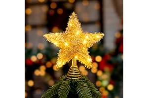 BSEICAL Estrella Arbol De Navidad con Luz 25 * 20cm Estrella Superior De áRbol De Navidad Metal Estrella De Navidad, Punta del Decoracion Arbol Navidad, Tapa De áRbol De Nieve con Pentagrama Iluminado (Oro)