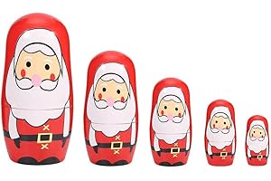CAFOPGRILL Bambole di incastramento di Natale, bambole di matrioska di legno sveglie dipinte a mano di Natale di 5pcs Le bambole russe di incastramento hanno impostato la decorazione domestica(Babbo Natale)
