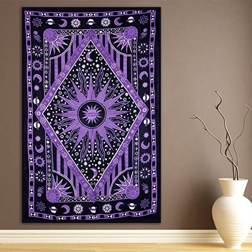 Modtradindia Tapestry Modtradindia -Purple Celestial Sun Moon Stars Planet Indian Hippie Wall Hanging Bohemian Bedspread Mandala Cotton Dorm Decor Beach Blanket