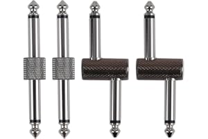 Rayzm Złącze krosowe pedału gitarowego, 6,35 mm (1/4 cala), pedał efektu do łącznika pedału, adapter wtyczki męskiej na męską do pedalboardu gitarowego zamiast kabla krosowego, 4 sztuki (2 proste i 2