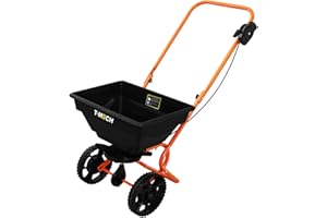 MONSTER SHOP T-Mech Rotary Spreader Seed Fertiliser Grass Gritter Rock Salt Lawn Garden Outdoor Sand Grit Winter Fertilizer Variable Flow 55lbs / 25kg