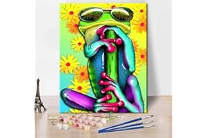 TISHIRON Oil Hand Painting Rainbow Frog Painting DIY Paint by Numbers Animal Painting on Canvas for Adults Beginner Kids Drawing with Brushes Gift Wall Decorations 16" W x 20" L