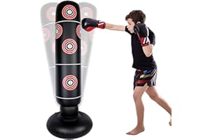 JUOIFIP Boxsack Kinder, Aufblasbarer Boxsack Stehend,Standboxsack Erwachsene Kinder Kickboxen, Karate, MMA, Taekwondo und Stressabbau