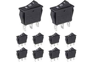 VEXUNGA Interrupteur a Bascule Noir 3Positions 15A 250VAC 20A 125VAC Bouton Marche/Arret/Marche Commutateur ON-OFF-ON SPDT 3Broches (10 Pièces)