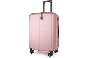 JLY Premium Rose Pink Hard Shell Luggage Medium Suitcase 4 Wheels - 100% German Bayer Polycarbonate - Check in Expandable Suitcase Medium Size - Superior Organisation TSA Security Lock Ultra-Quiet Wheels