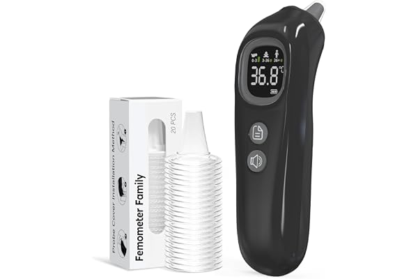 Thermomètre Auriculaire Haute Précision - Mesure en 1 Seconde - Guidage Intelligent par Tranche d'Âge - Mode Silencieux - Thermomètre Numérique pour Enfants et Adultes - 20 Embouts Jetables Inclus