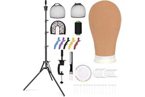 CASDUCT 22 Inch Canvas Wig Head, Mannequin Head With 63inch Tripod Stand, Manikin Canvas Head Set for Wigs Making Display Styling with Tripod Table Clamp Wig Caps Pins Set Hair Brush, Clips Brown