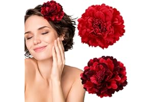 LYITZW 2 Pcs Barrette Pivoine Rouge Pince Cheveux Broche de Fleur Artificielle Flamenco Clip Cheveux Coiffure de Marié pour Femme Fille, Barrette Fleur Pince à Cheveux Pince à Cheveux