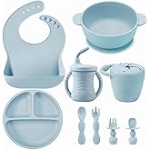 PandaEar Silicone Baby Feeding Set | 9PCS Baby Led Weaning Set | Baby Eating Set | Divided Suction Plate Bowl Bibs Sippy Cup 
