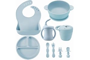 Panda Ear 9 st silikon baby matningsset, sugplatta och redskap | Baby LED avvänjningsmaterial självmatning | Delad tallrik skål haklappar sippy kopp med baby mellanmål behållare skedar